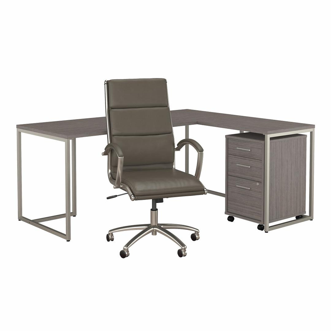 72W L Desk with Mobile File Cabinet and High Back Chair