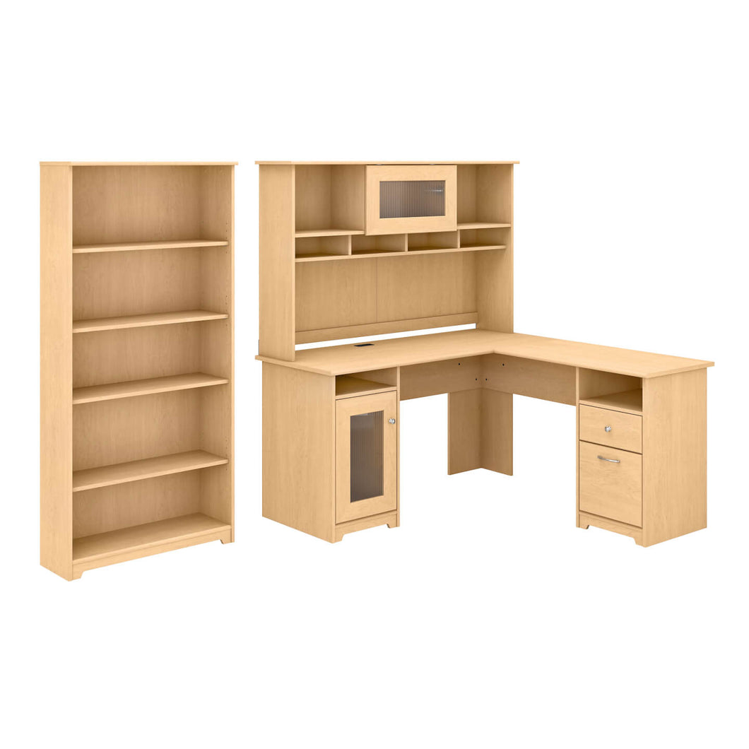 60W L Shaped Computer Desk with Hutch and 5 Shelf Bookcase