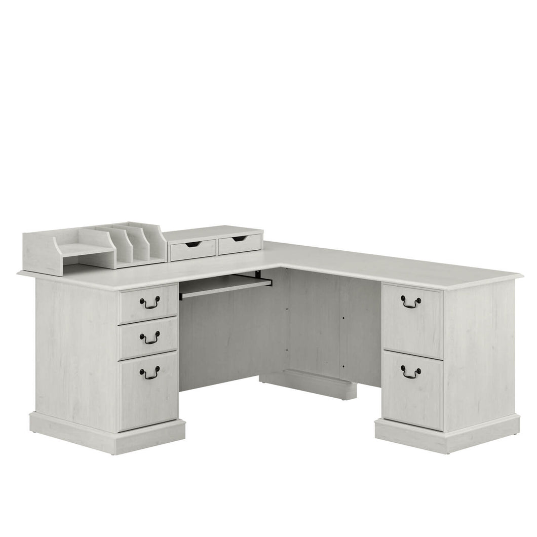 L Shaped Computer Desk with Drawers and Desktop Organizers