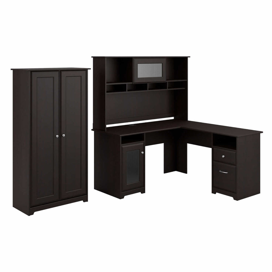 60W L Shaped Computer Desk with Hutch and Tall Storage Cabinet