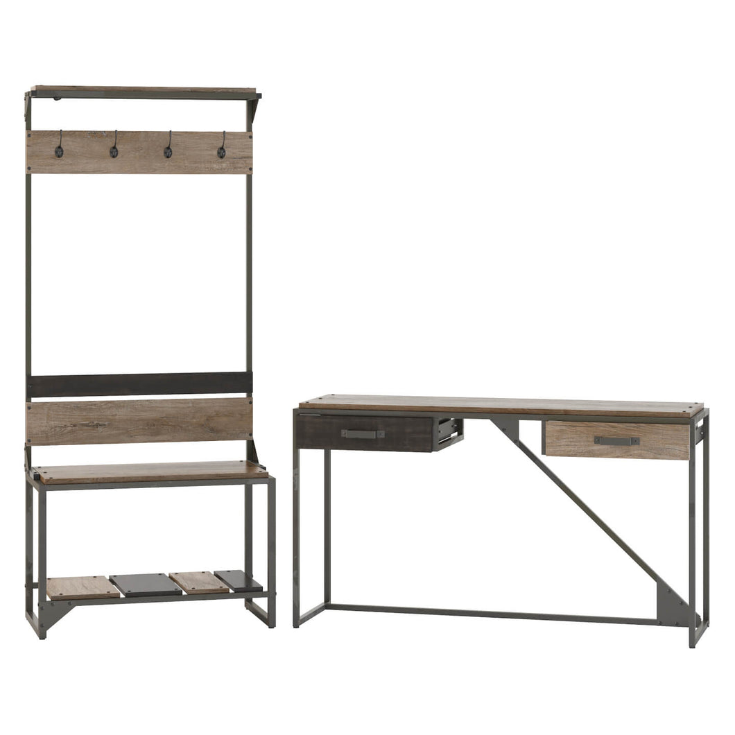 Entryway Storage Set with Shoe Bench, Hall Tree and Console Table