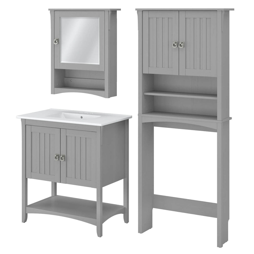 32W Bathroom Vanity Sink with Mirror and Over Toilet Storage Cabinet