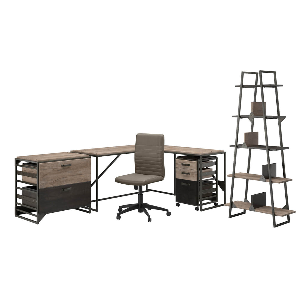 62W L Shaped Industrial Desk and Chair Set with Storage