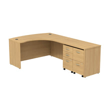 Load image into Gallery viewer, Bow Front Right Handed L Shaped Desk with 2 Mobile Pedestals

