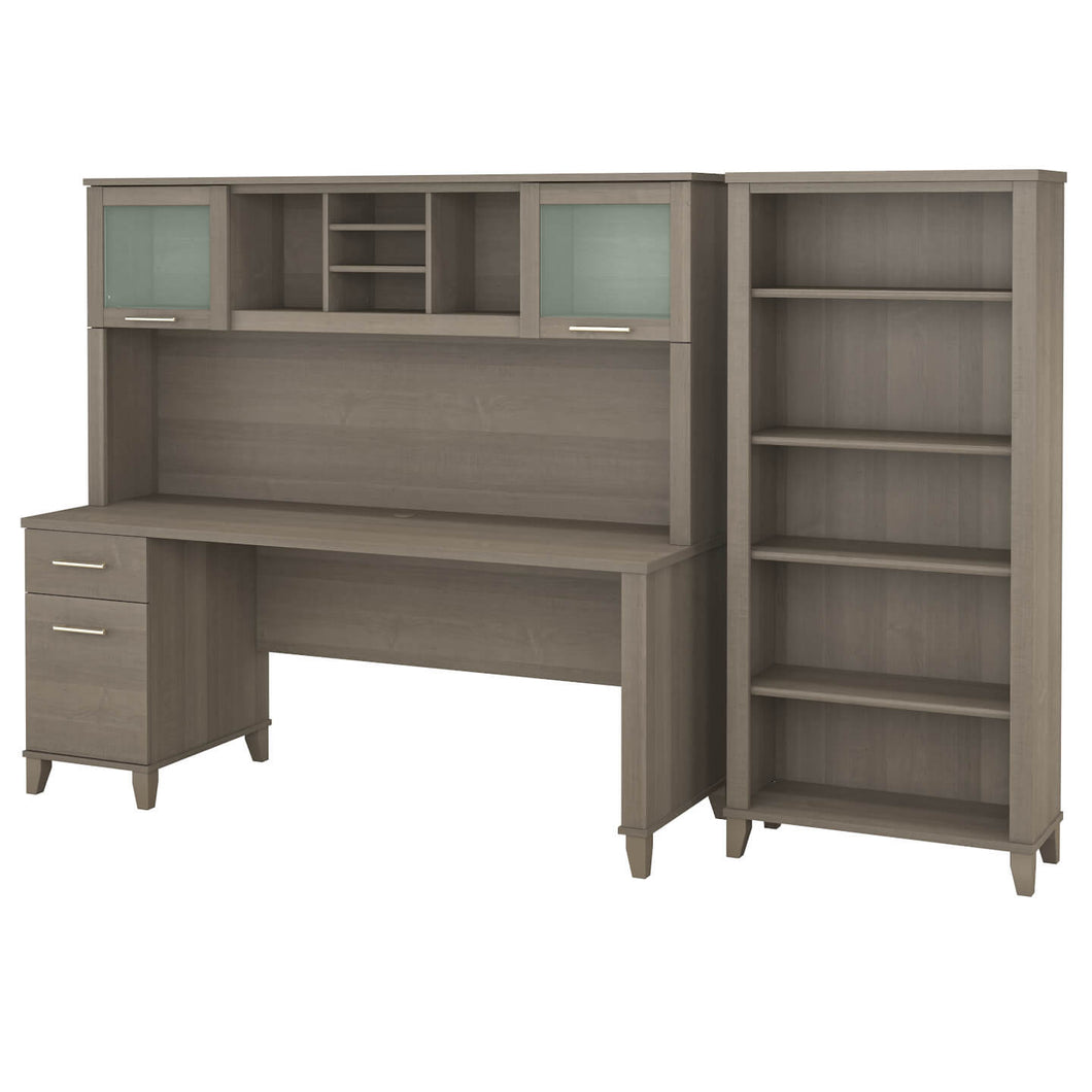 72W Office Desk with Hutch and 5 Shelf Bookcase