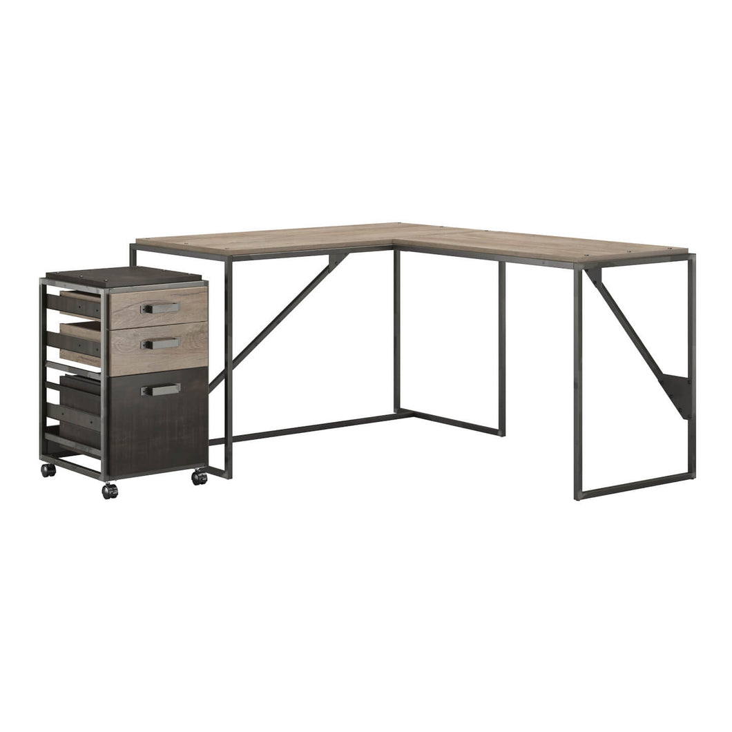 50W L Shaped Industrial Desk with 3 Drawer Mobile File Cabinet