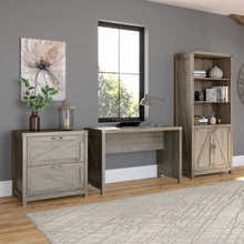 Load image into Gallery viewer, 48W Farmhouse Writing Desk with Lateral File Cabinet and 5 Shelf Bookcase
