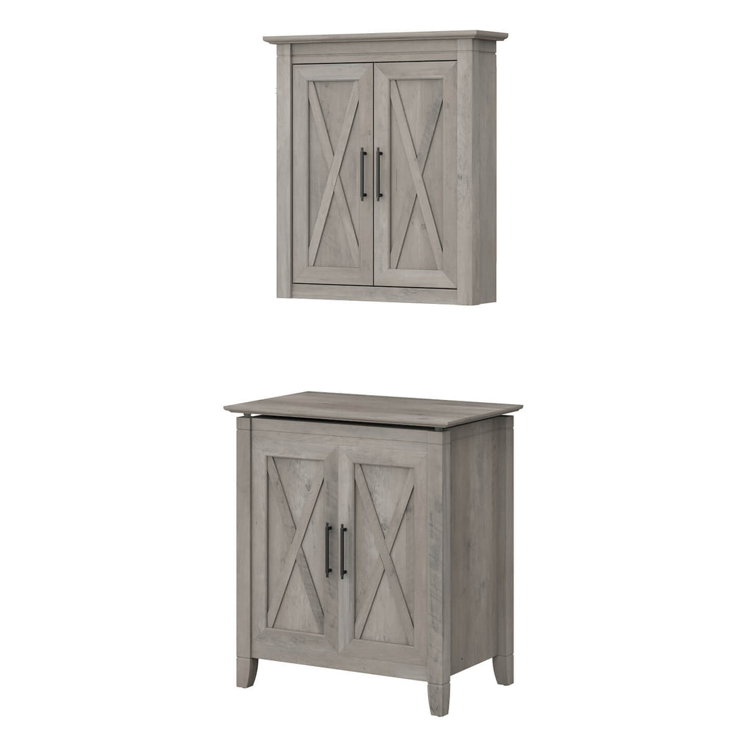 Laundry Hamper with Lid and Wall Cabinet with Doors