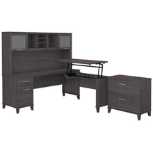 Load image into Gallery viewer, 72W 3 Position Sit to Stand L Shaped Desk with Hutch and File Cabinet
