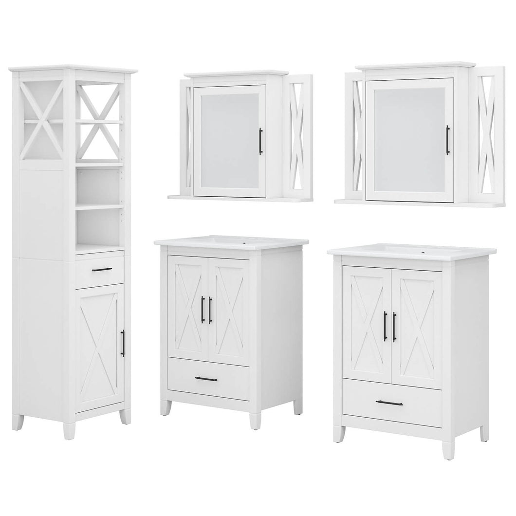 48W Double Vanity Set with Sinks, Medicine Cabinets and Linen Tower