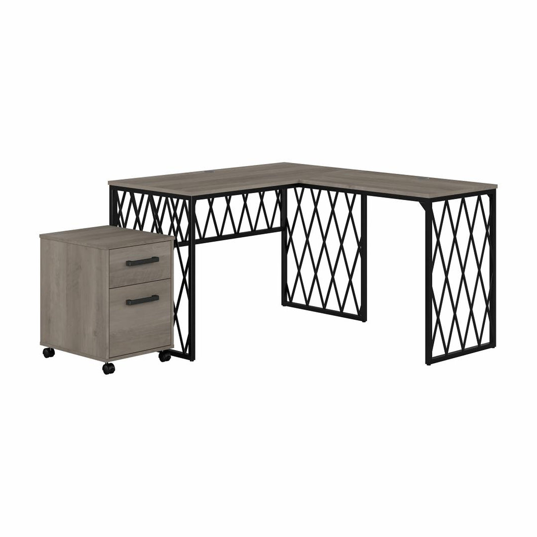 56W Industrial L Shaped Desk with Mobile File Cabinet