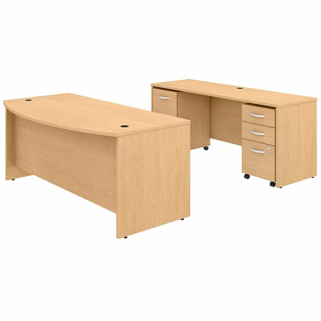 72W x 36D Bow Front Desk and Credenza with Mobile File Cabinets