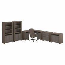 Load image into Gallery viewer, L Shaped Computer Desk with Chair, File Cabinet, Bookcases and Storage
