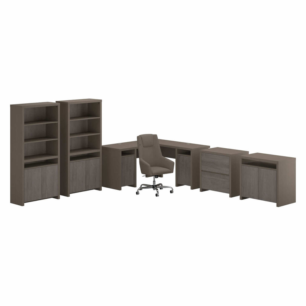 L Shaped Computer Desk with Chair, File Cabinet, Bookcases and Storage