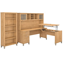 Load image into Gallery viewer, 72W 3 Position Sit to Stand L Shaped Desk with Hutch and Bookcase
