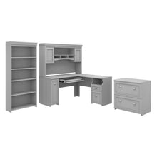 Load image into Gallery viewer, 60W L Shaped Desk with Hutch, Lateral File Cabinet and Bookcase
