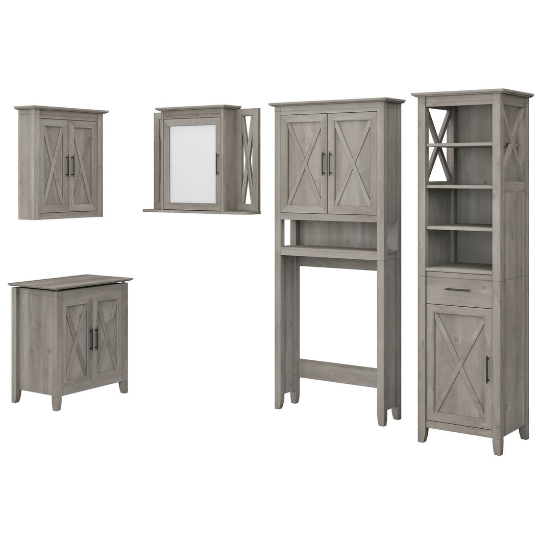 Farmhouse Bathroom Storage Set with Cabinets, Mirror, Hamper and Shelf