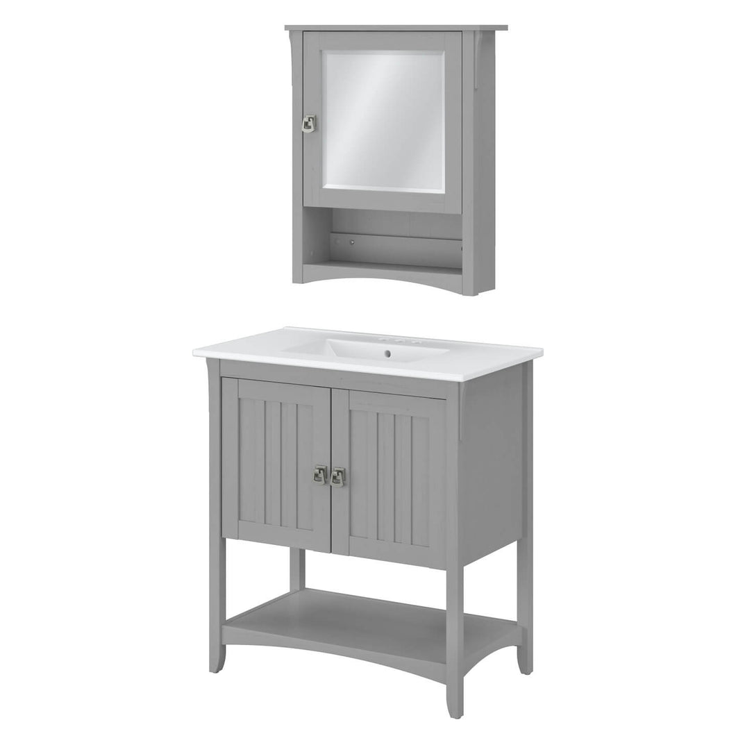 32W Bathroom Vanity Sink and Medicine Cabinet with Mirror