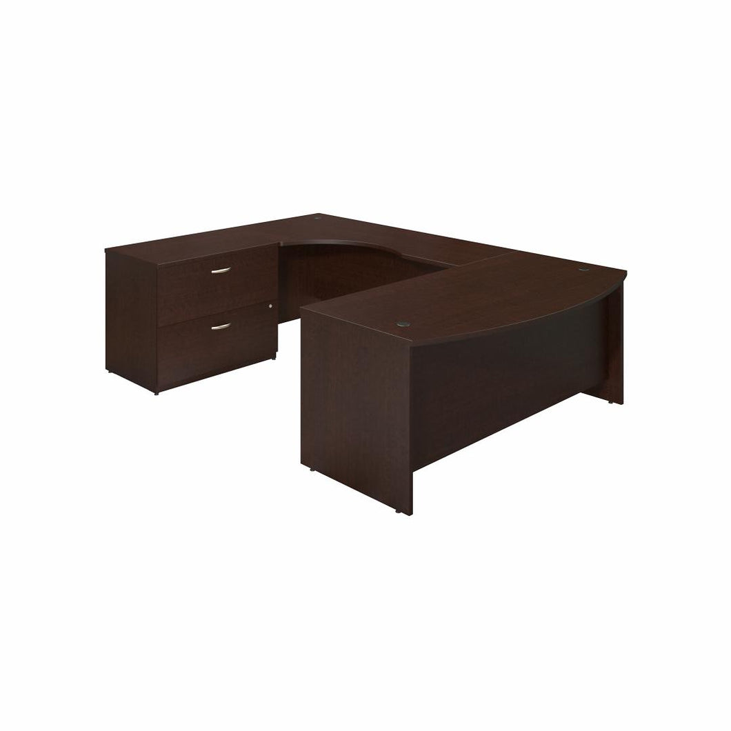 72W x 36D Left Handed Bow Front U Shaped Desk, Lateral File Cabinet