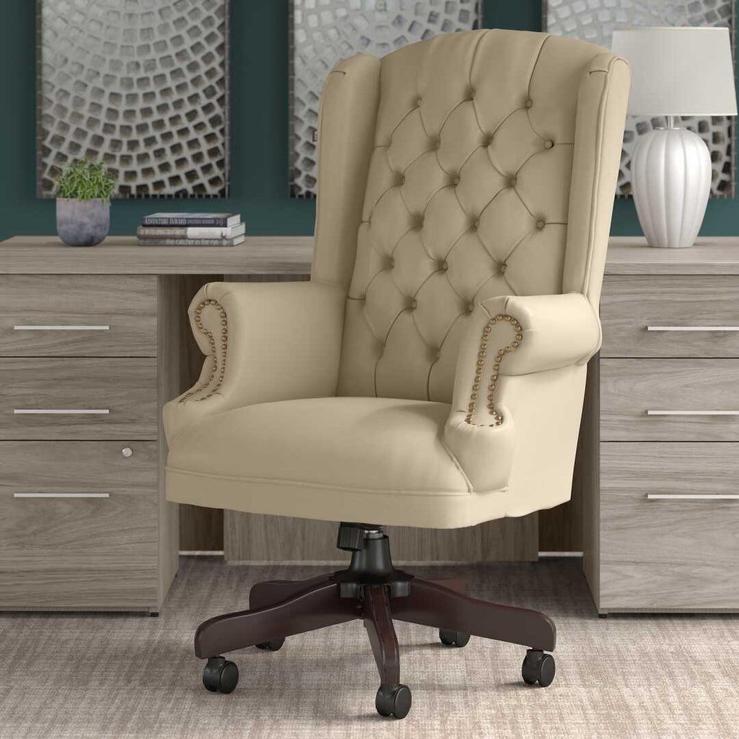 Wingback Leather Executive Office Chair with Nailhead Trim