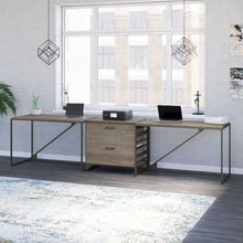Load image into Gallery viewer, 2 Person Industrial Desk Set with Lateral File Cabinet
