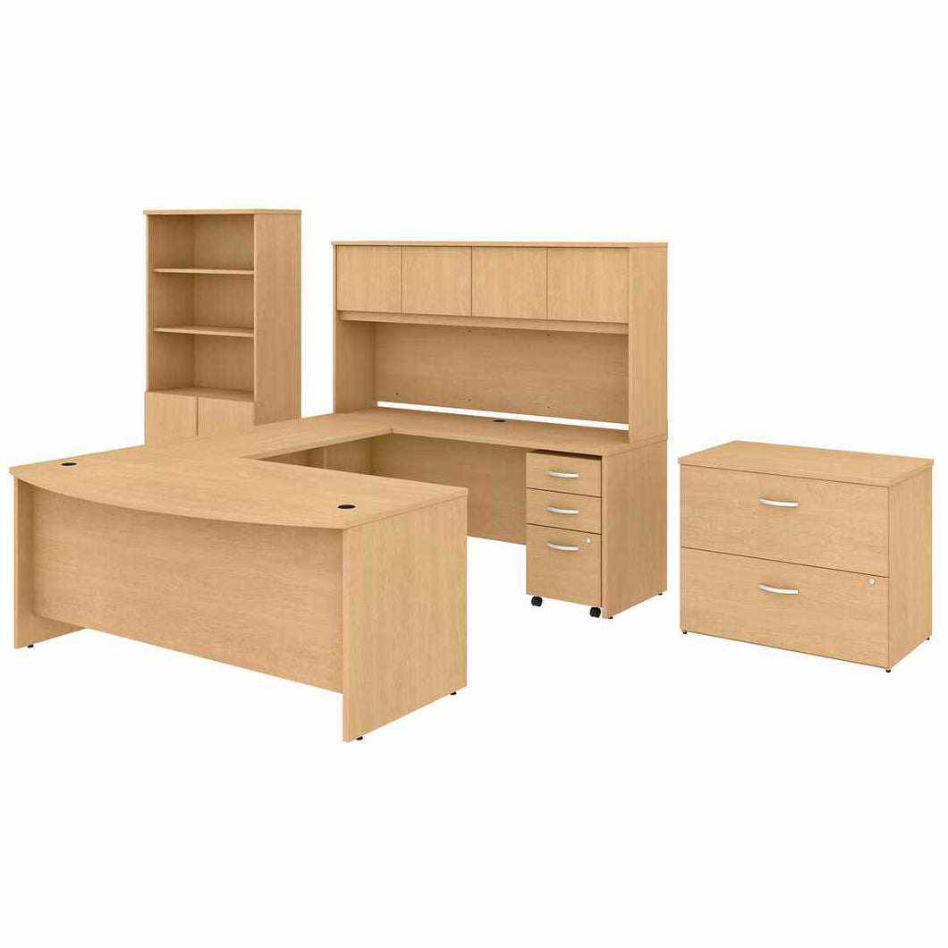 72W x 36D U Shaped Desk with Hutch, Bookcase and File Cabinets