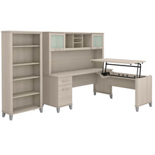 Load image into Gallery viewer, 72W 3 Position Sit to Stand L Shaped Desk with Hutch and Bookcase
