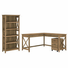 Load image into Gallery viewer, 60W L Shaped Desk with Mobile File Cabinet and 5 Shelf Bookcase
