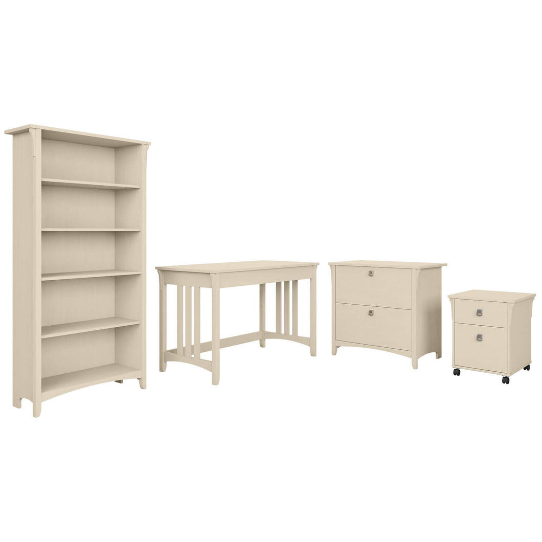 48W Writing Desk with File Cabinets and Bookcase