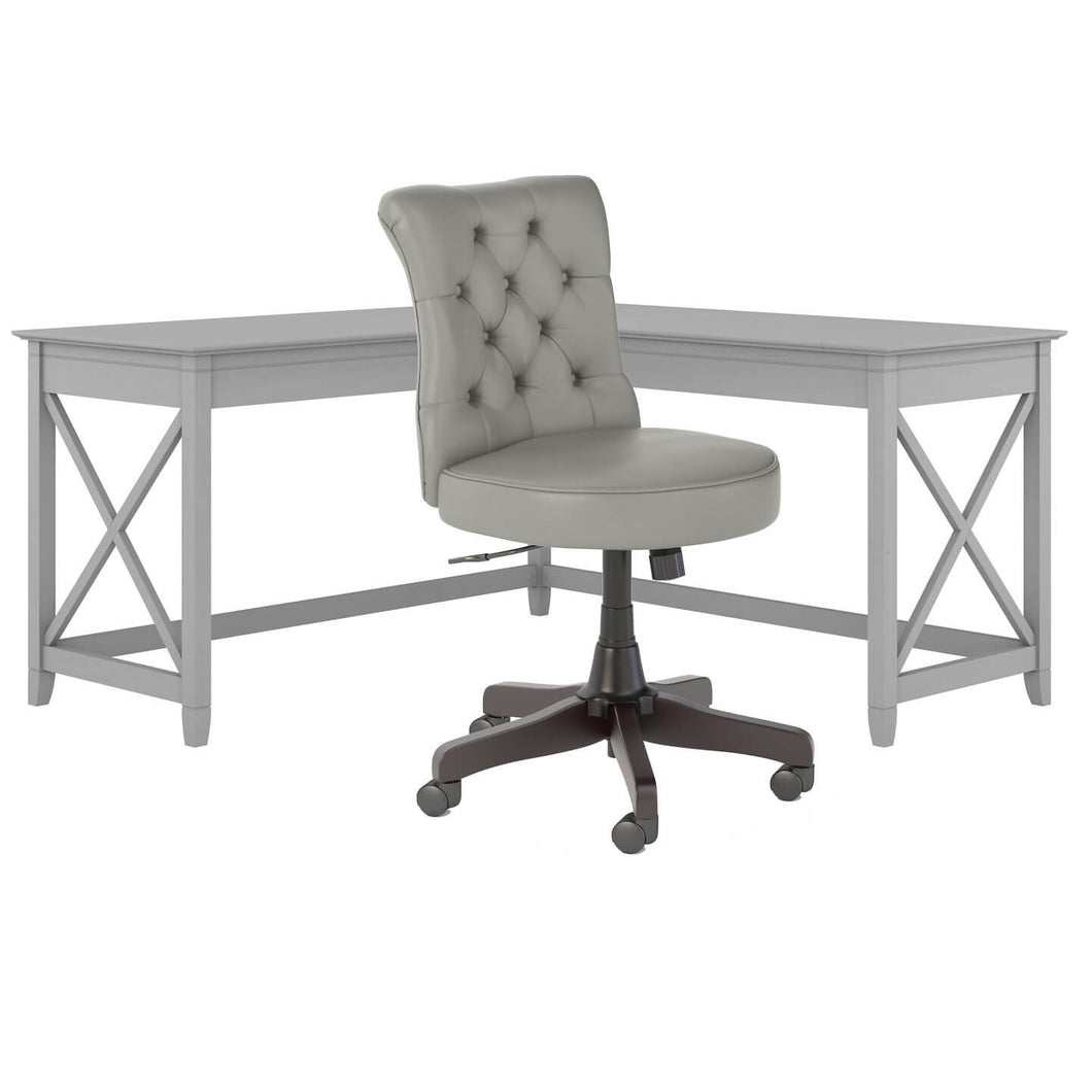60W L Shaped Desk with Mid Back Tufted Office Chair