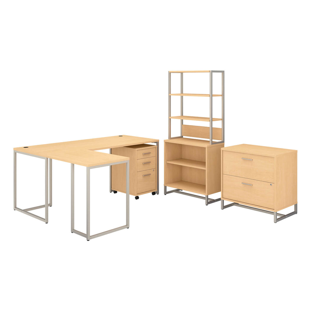 72W L Shaped Desk with 30W Return, File Cabinets and Bookcase