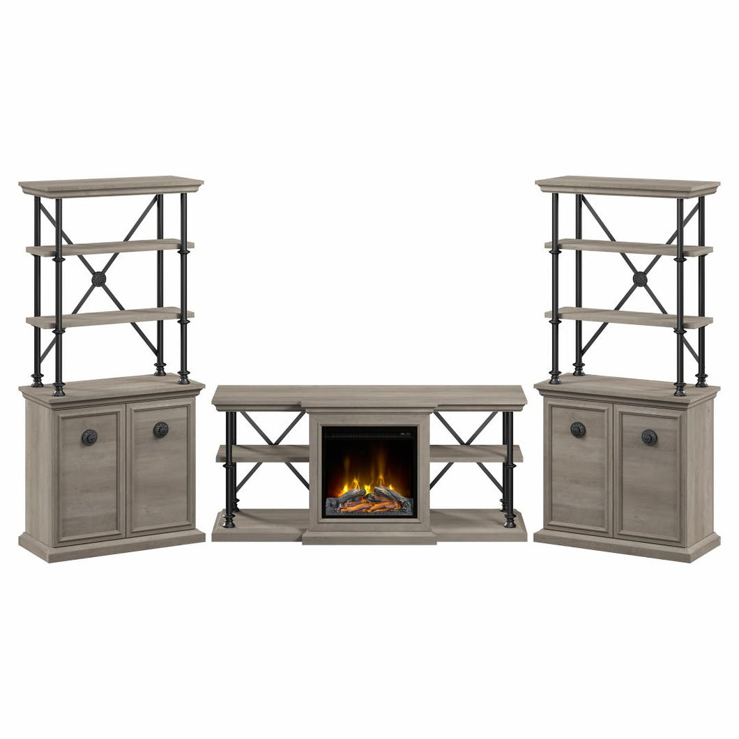 60W Electric Fireplace TV Stand with Two Bookcases
