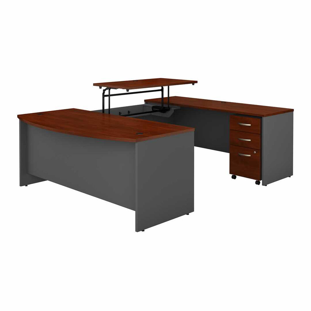 72W x 36D Bow Front Sit to Stand U Desk with Drawers