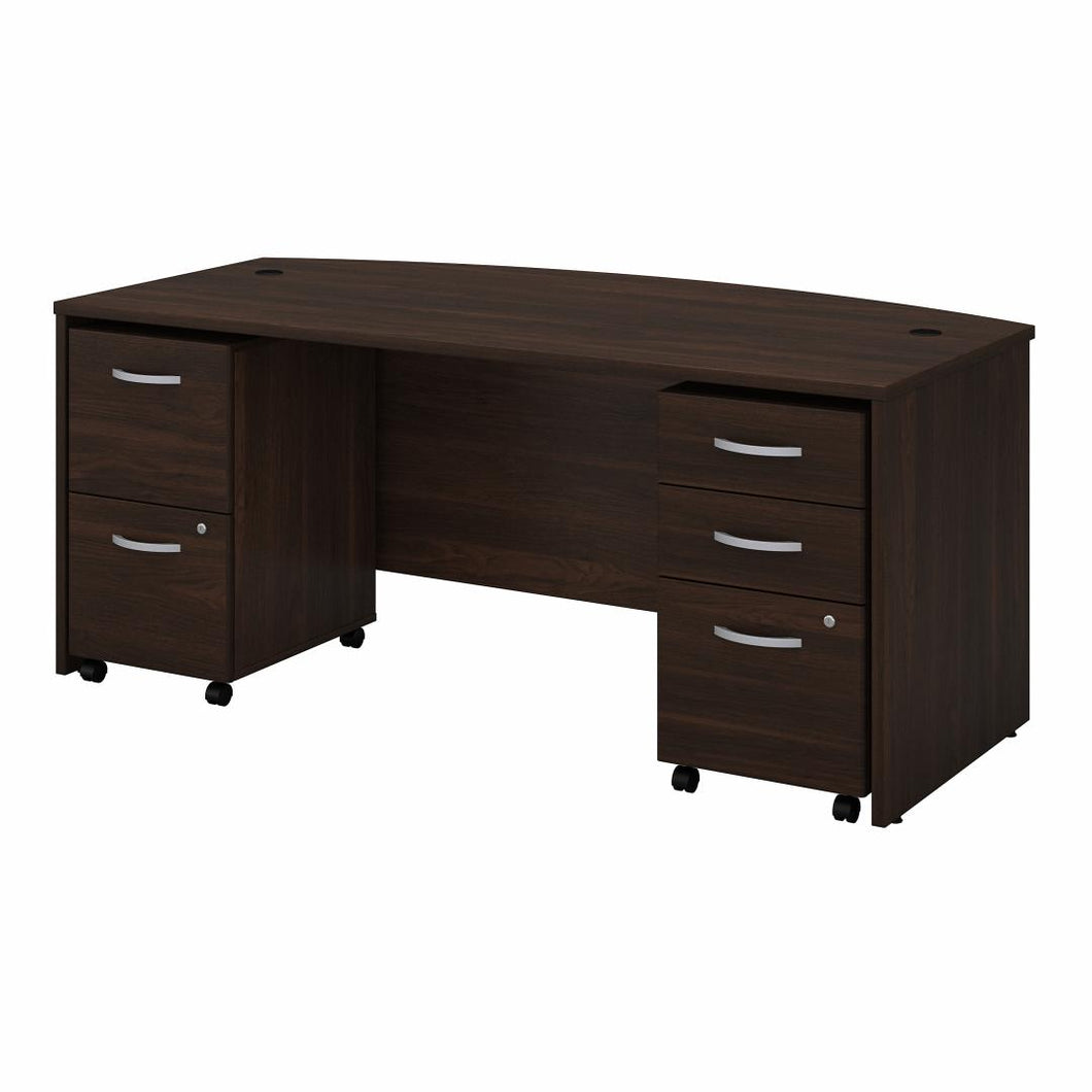 72W x 36D Bow Front Desk with Mobile File Cabinets