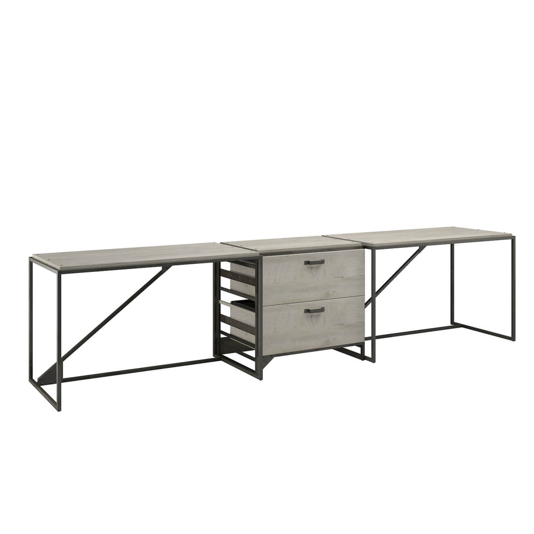 2 Person Industrial Desk Set with Lateral File Cabinet