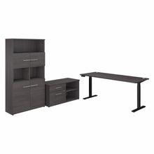 Load image into Gallery viewer, 72W x 30D Height Adjustable Standing Desk with Storage and Bookcase
