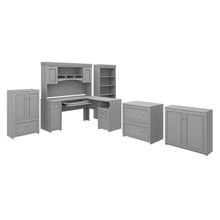Load image into Gallery viewer, 60W L Shaped Desk with Hutch, Bookcase, Storage and File Cabinets
