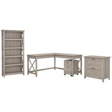 Load image into Gallery viewer, 60W L Shaped Desk with File Cabinets and 5 Shelf Bookcase
