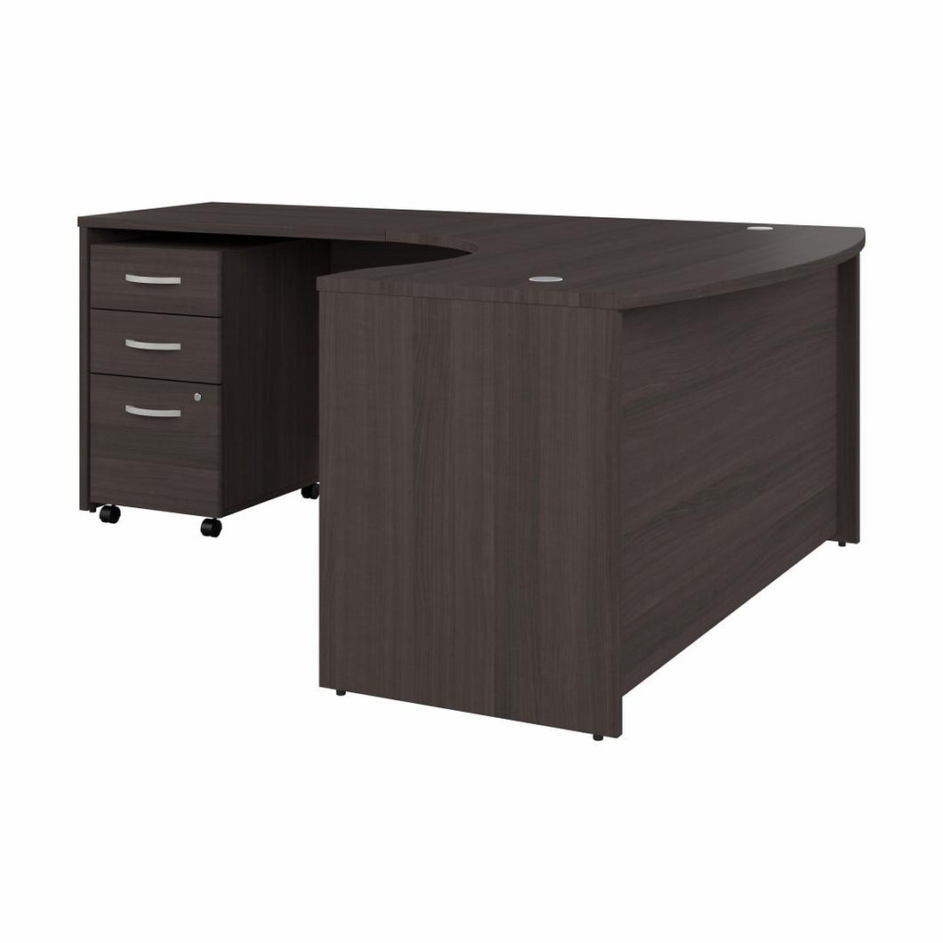 60W x 43D Left Hand L-Bow Desk with 3 Drawer Mobile File Cabinet
