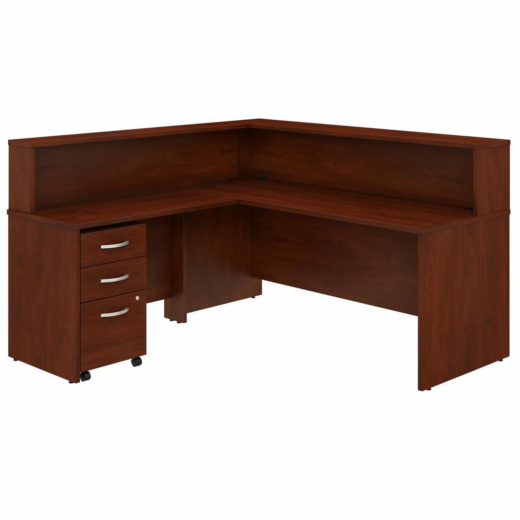 72W L Shaped Reception Desk with Shelf and Mobile File Cabinet