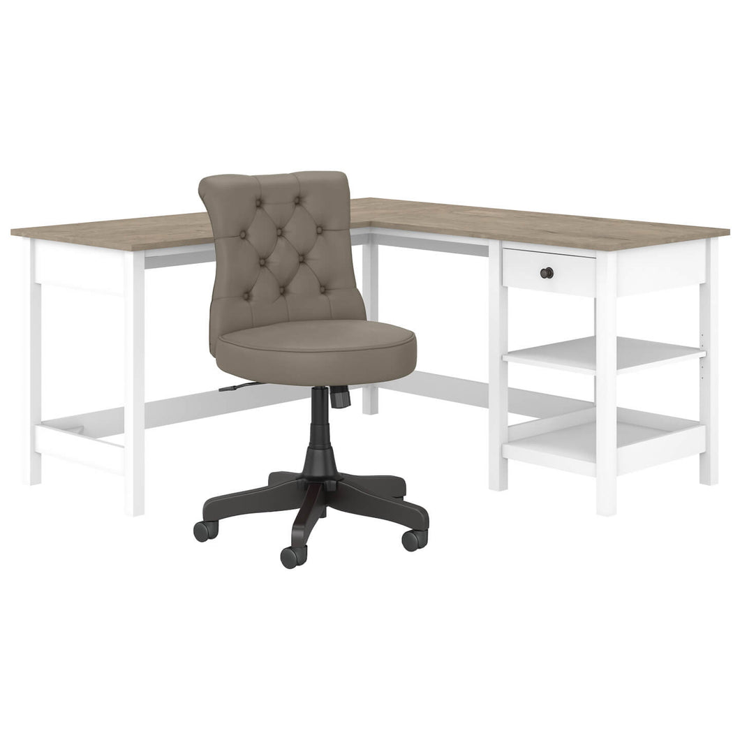 60W L Shaped Computer Desk with Storage and Tufted Office Chair