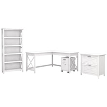 Load image into Gallery viewer, 60W L Shaped Desk with File Cabinets and 5 Shelf Bookcase
