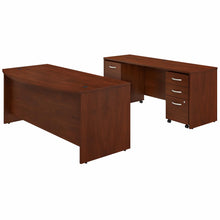 Load image into Gallery viewer, 72W x 36D Bow Front Desk and Credenza with Mobile File Cabinets
