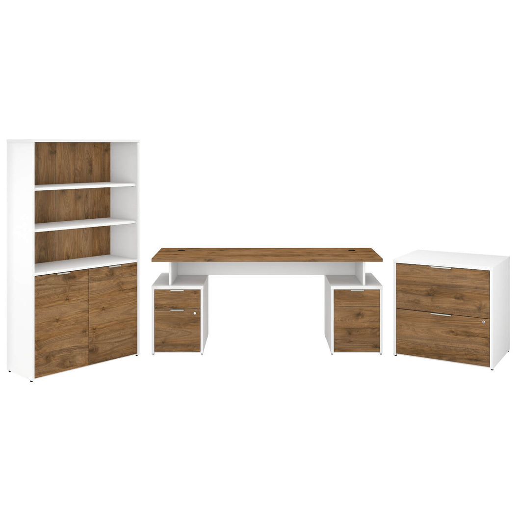 72W Desk with Storage, File Cabinets and 5 Shelf Bookcase