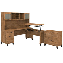 Load image into Gallery viewer, 72W 3 Position Sit to Stand L Shaped Desk with Hutch and File Cabinet
