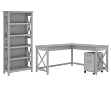 Load image into Gallery viewer, 60W L Shaped Desk with Mobile File Cabinet and 5 Shelf Bookcase

