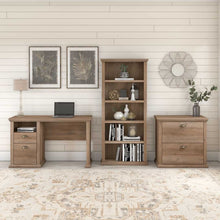 Load image into Gallery viewer, 50W Home Office Desk with Lateral File Cabinet and 5 Shelf Bookcase
