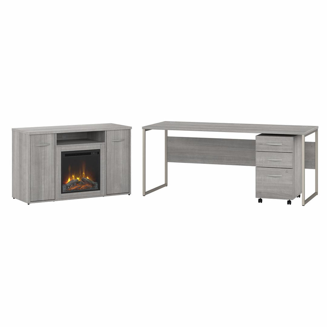 72W x 30D Desk with Mobile File Cabinet and Fireplace TV Stand