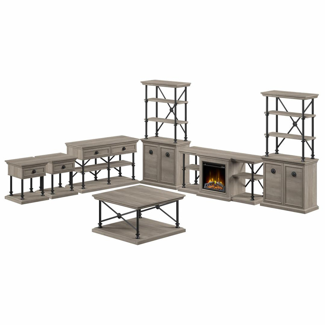 60W Electric Fireplace TV Stand with Bookcases and Occasional Tables