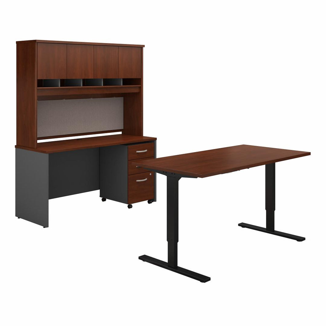 60W Height Adjustable Standing Desk, Credenza and Hutch